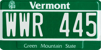 VT license plate WWR445