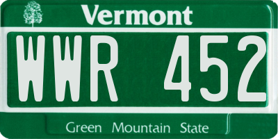 VT license plate WWR452