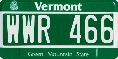 VT license plate WWR466