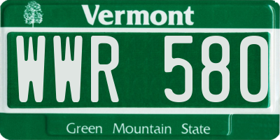 VT license plate WWR580