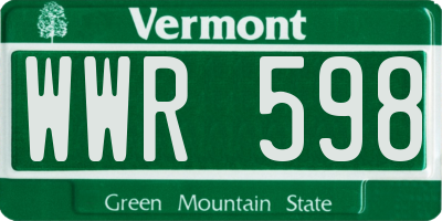 VT license plate WWR598