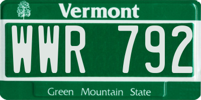 VT license plate WWR792