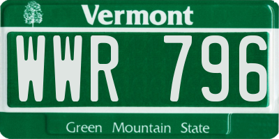 VT license plate WWR796