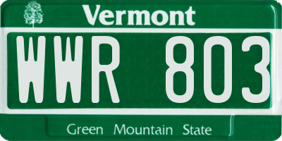 VT license plate WWR803