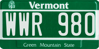 VT license plate WWR980