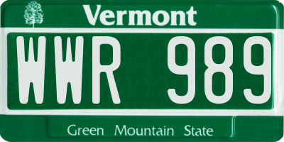 VT license plate WWR989