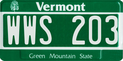 VT license plate WWS203