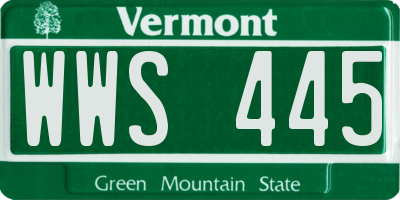 VT license plate WWS445