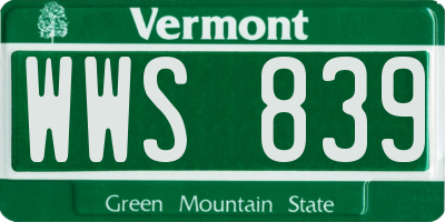 VT license plate WWS839