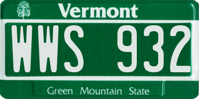 VT license plate WWS932