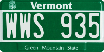 VT license plate WWS935