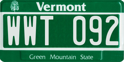 VT license plate WWT092