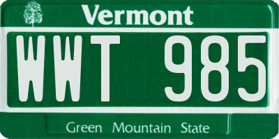 VT license plate WWT985
