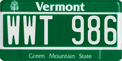 VT license plate WWT986