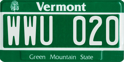 VT license plate WWU020