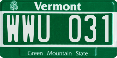VT license plate WWU031