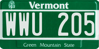 VT license plate WWU205