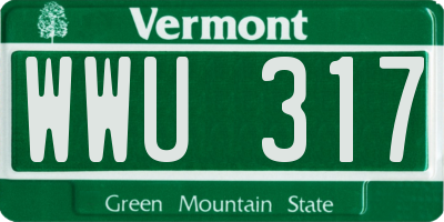 VT license plate WWU317
