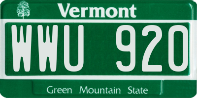 VT license plate WWU920