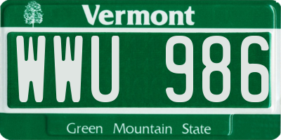 VT license plate WWU986