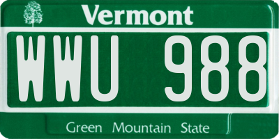 VT license plate WWU988