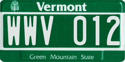 VT license plate WWV012