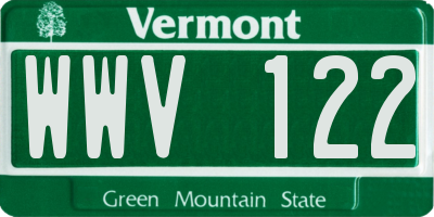 VT license plate WWV122