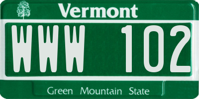 VT license plate WWW102