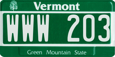 VT license plate WWW203