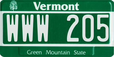 VT license plate WWW205