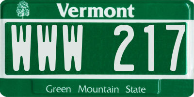 VT license plate WWW217