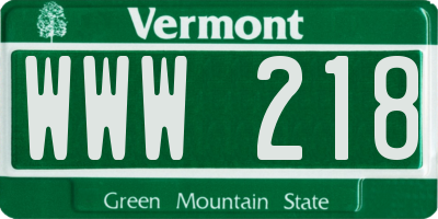 VT license plate WWW218