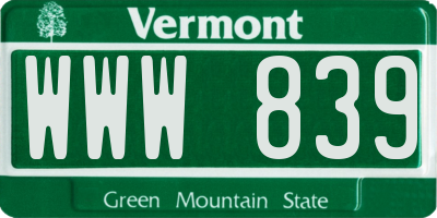 VT license plate WWW839