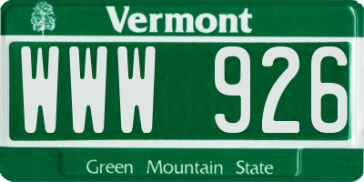VT license plate WWW926