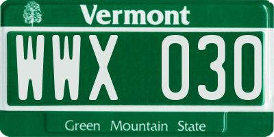 VT license plate WWX030