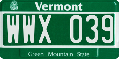 VT license plate WWX039