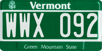 VT license plate WWX092