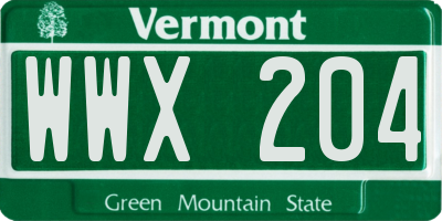 VT license plate WWX204