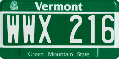 VT license plate WWX216