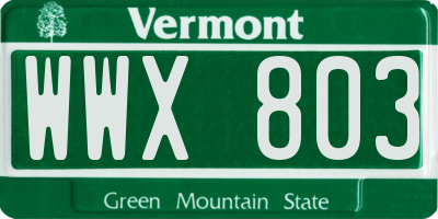 VT license plate WWX803