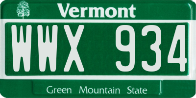 VT license plate WWX934
