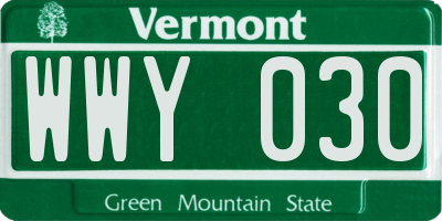 VT license plate WWY030