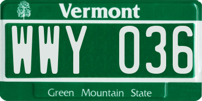 VT license plate WWY036