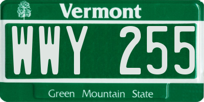 VT license plate WWY255