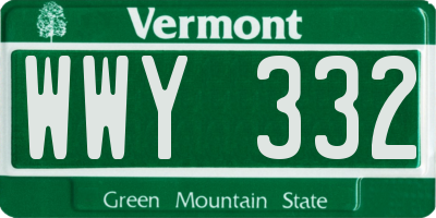 VT license plate WWY332