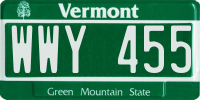 VT license plate WWY455