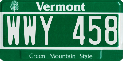 VT license plate WWY458