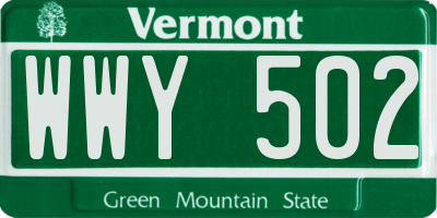 VT license plate WWY502