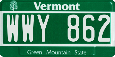 VT license plate WWY862