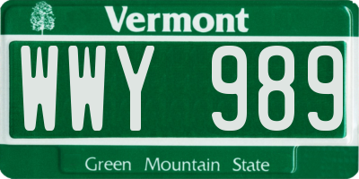 VT license plate WWY989